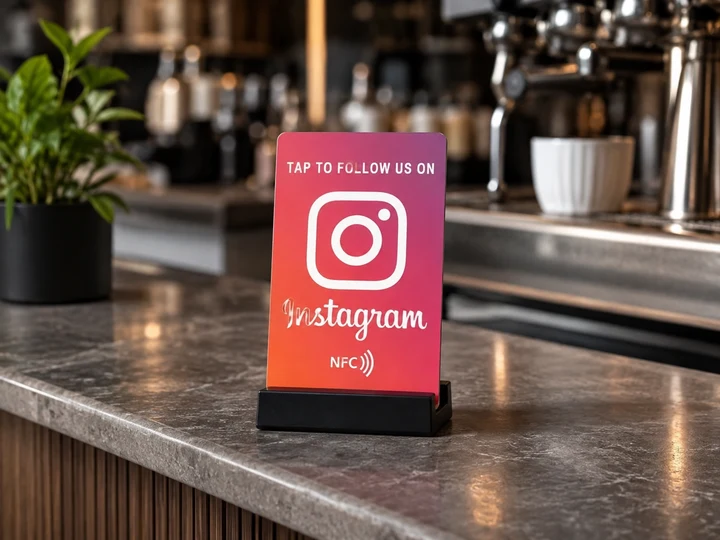 Tarjeta NFC para redes sociales sobre un mostrador
